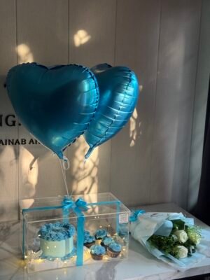 Premium Acrylic Cake Box with Customized Cupcakes & White Roses