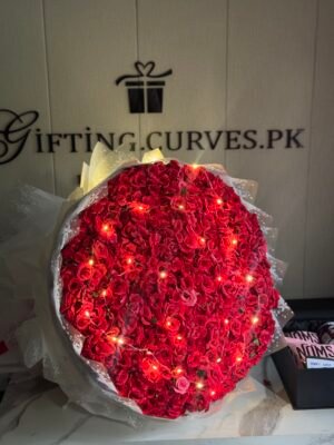 Platinum 300 Red Roses Bouquet with Lights