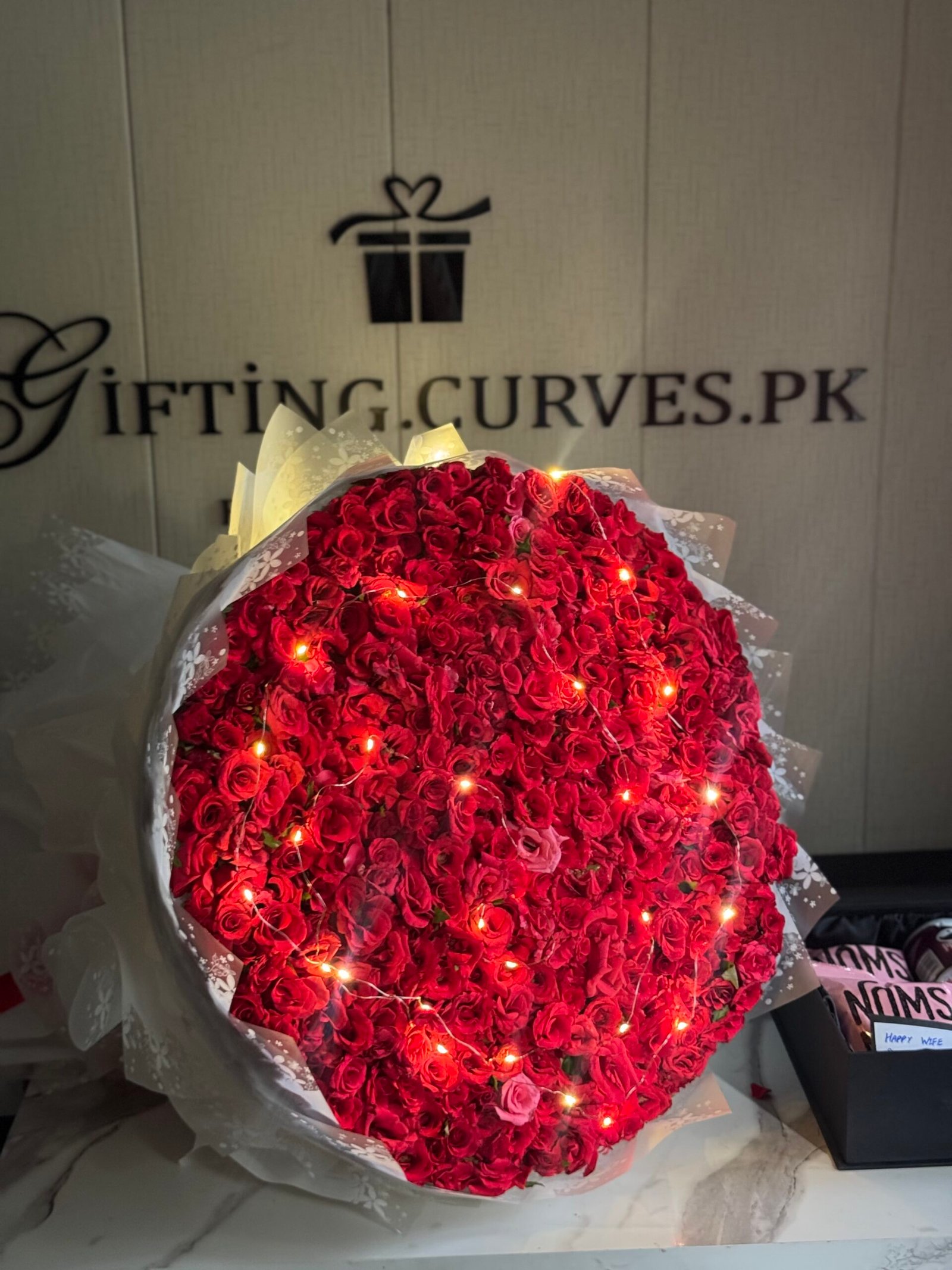 Platinum 300 Red Roses Bouquet with Lights