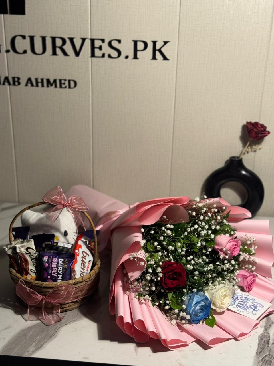 Premium Imported Flowers & Chocolate Teddy Gift Basket